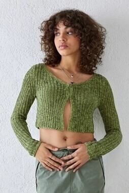 Urban Outfitters Kylie Knit Olive Green Cardigan Long Sleeve Hook Closure Sze XS